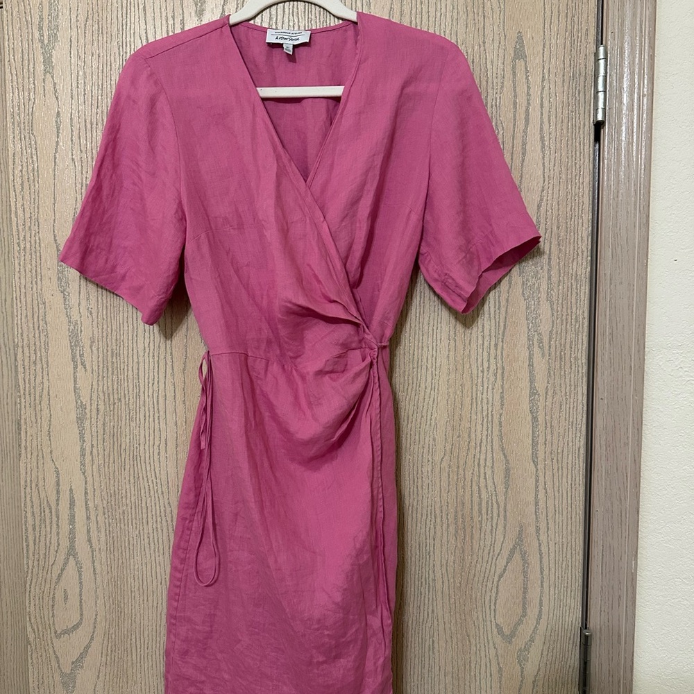 & Other Stories Pink Ruched Wrap Mini Dress
